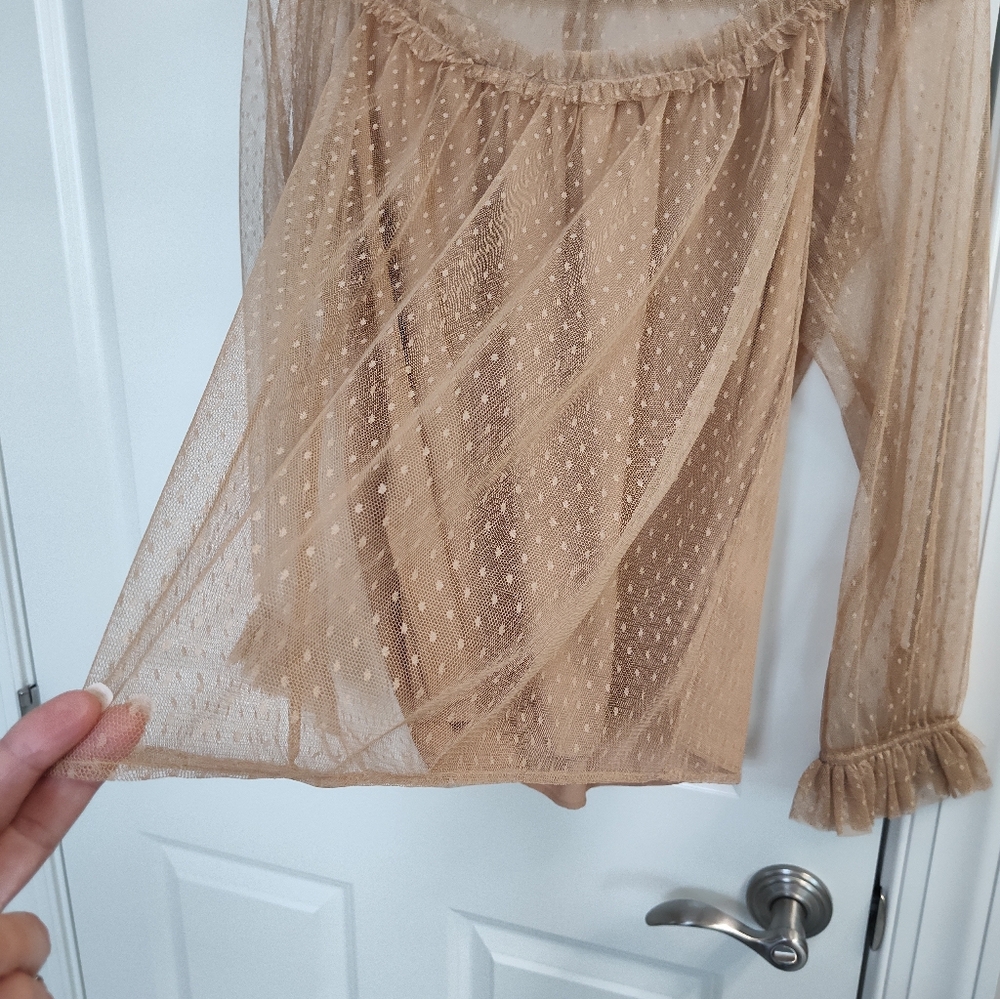 J. Crew Feminine Tan Poke A Dot Shear Tull S Long Sleeve Top - Picture 4 of 17